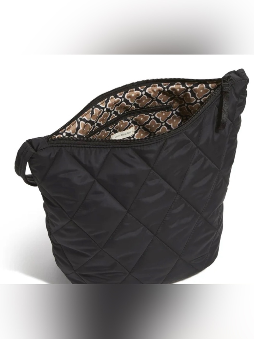 NWT Vera Bradley Black Quilted Shoulder Bag with Floral Lining